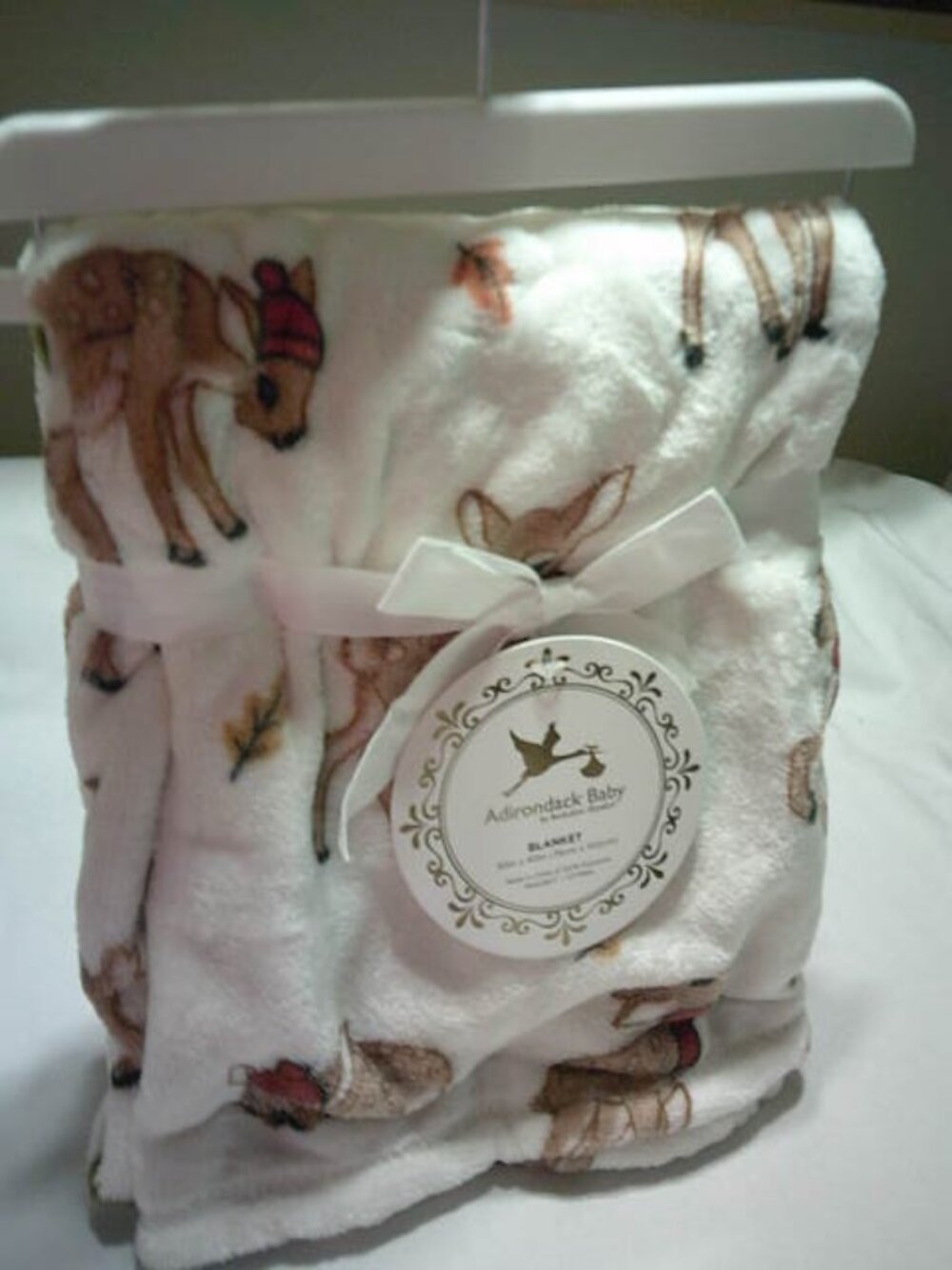 NEW ADIRONDACK BY BERKSHIRE COZY BABY PLUSH BLANKET REINDEER IN RED SCARF 30x40"